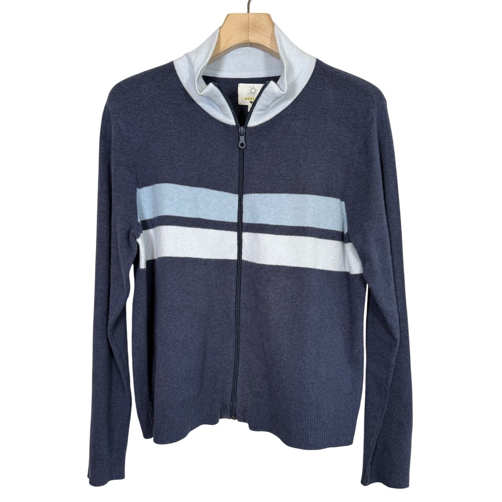 OFFLINE by Aerie Women's Navy Blue Striped Zip Up Sweater Size L‎